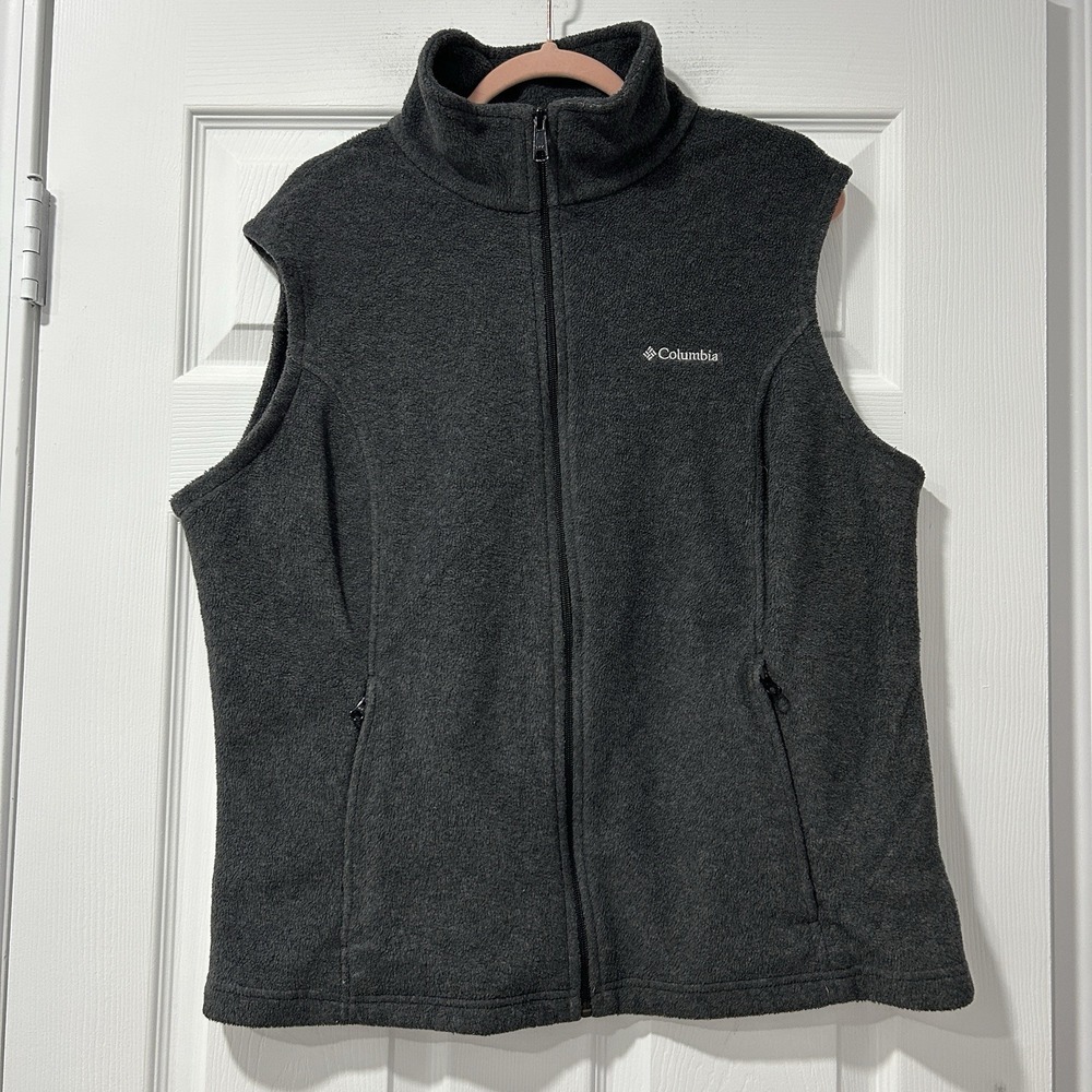 Columbia Women's Size XL Extra Large Full‎ Zip Fleece Vest Charcoal Gray Pockets